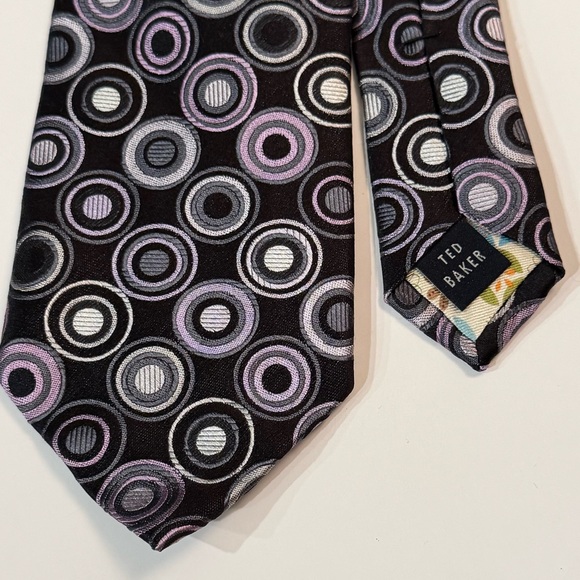 Ted Baker Mens Geometric Abstract 100% Silk Purple Gray Silver Neck Tie - Picture 1 of 9